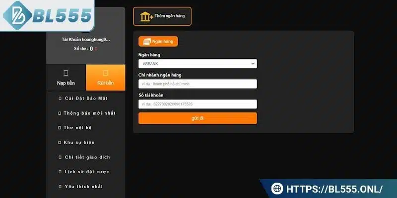 Rút tiền tại BL555 nhanh chóng qua ngân hàng